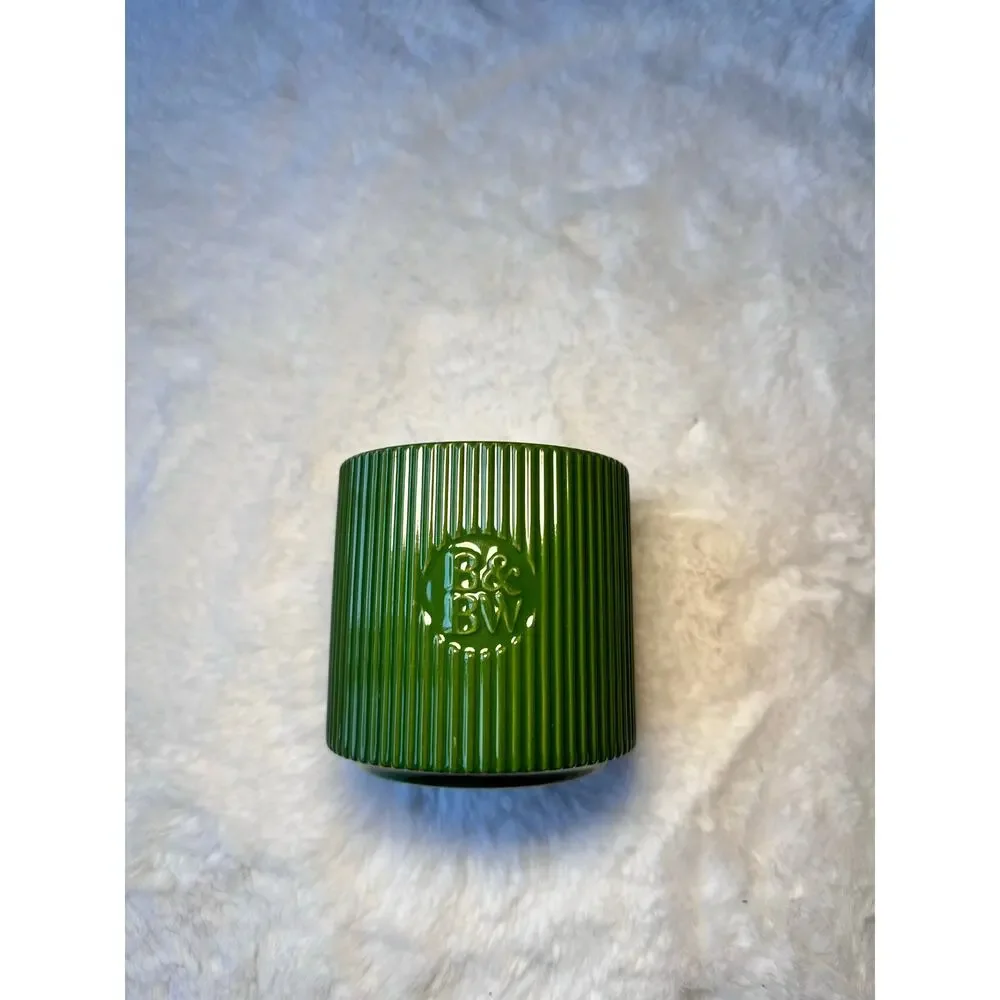 Bath & Body Works Fresh Balsam 3 Wick Candle Green Ribbed Ceramic Jar New